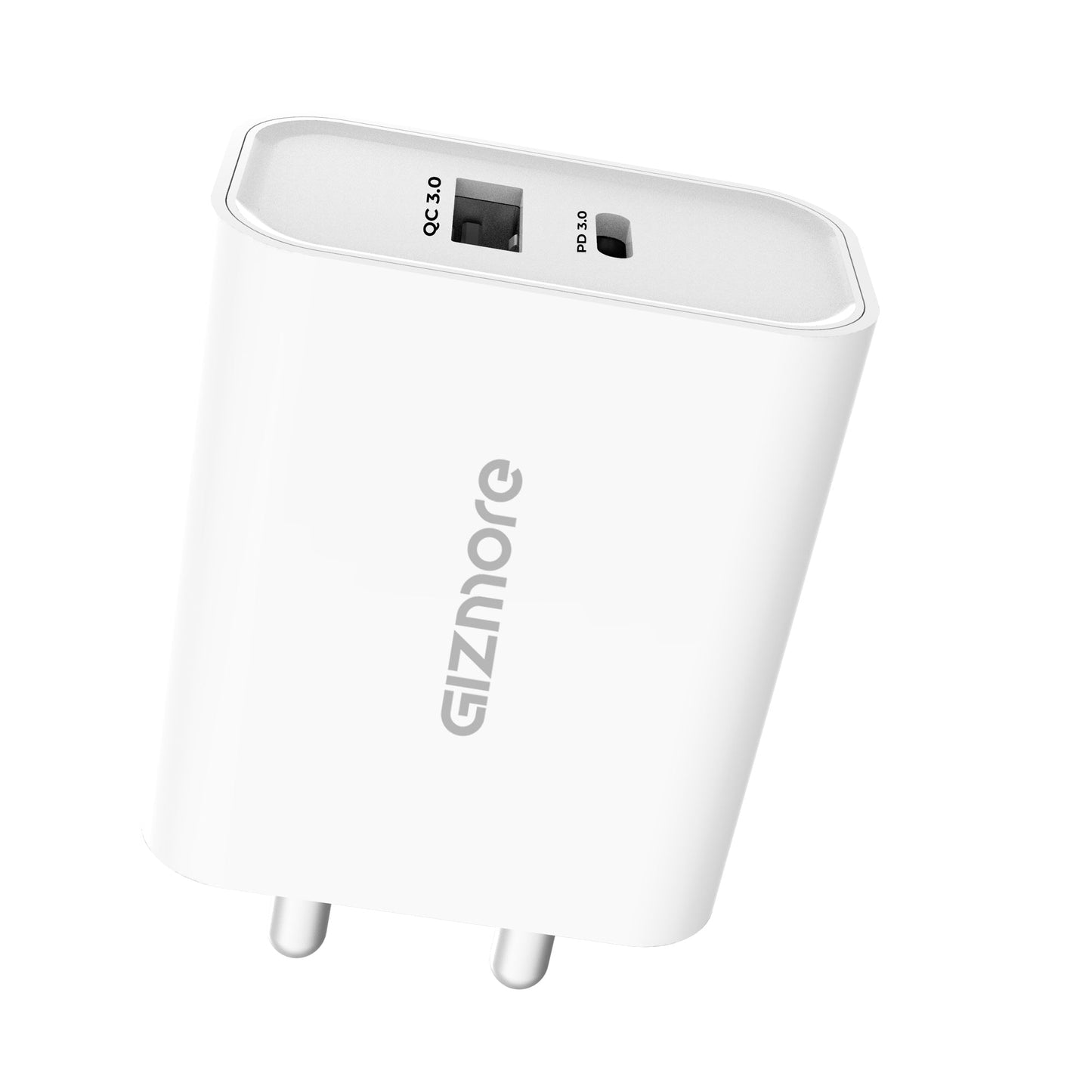 GIZMORE PA611 25W QCPD with Dual Port (Type C & USB Port) Super-Fast Charger Adapter with Versatile Protocol Compatible with All Smartphones, Compact & Lightweight with Secure Charging for iPhone, Android and Other Type-C enabled devices