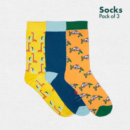 Animalholic Series 1! Unisex Socks, 100% Organic Cotton, Crew Length, Pack of 3