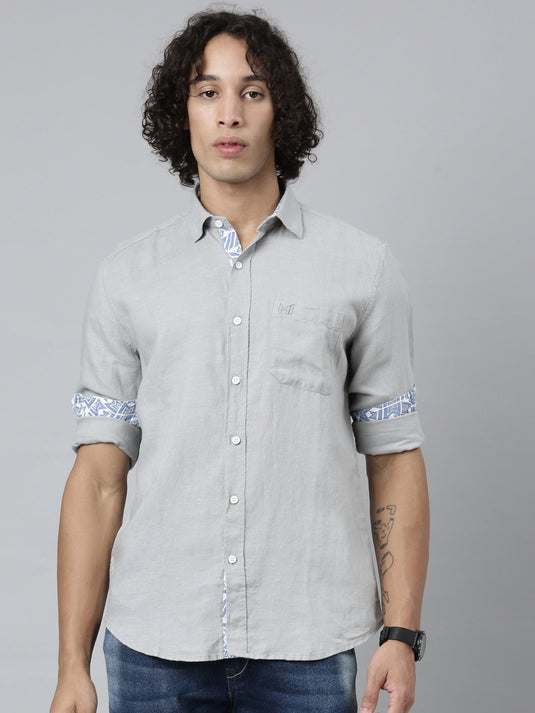 Ecentric-Mumbai Indians Official Men Grey Hemp Full Sleeves Shirt