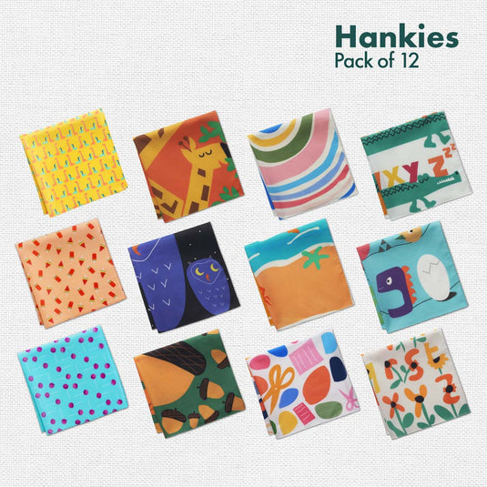 Fun Kingdom! Unisex Kid's Hankies, 100% Organic Cotton, Pack of 12