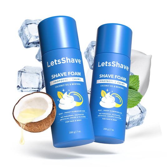 LetsShave Shave Foam - Coconut Oil Enriched - Rust Proof Aluminium Bottle - Paraben and Sulphate Free - 200 g (1 + 1)