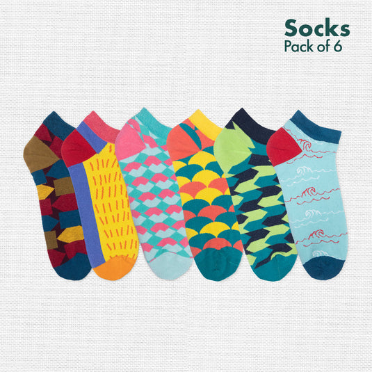 Geometri-fication Series 1! + Series 2! Unisex Socks, 100% Organic Cotton, Ankle Length, Pack of 6