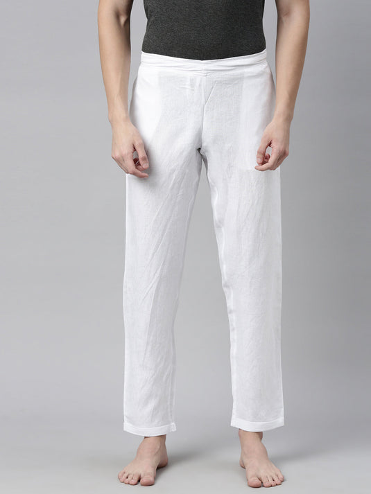 Men White Solid Hemp Lounge Pant