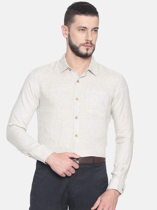 Men Beige Hemp Full Sleeve Shirt