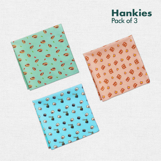 Foodgasm Series 2! Unisex Hankies, 100% Organic Cotton, Pack of 3