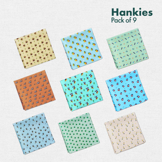 Animalholic! + Happy High! + TBC! The Boss Collection! Unisex Hankies, 100% Organic Cotton, Pack of 9