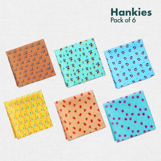 Child-unlock! + Animalholic! Unisex Hankies, 100% Organic Cotton, Pack of 6