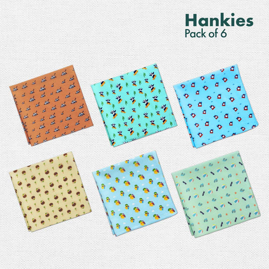 Beach Please! + Animalholic! Unisex Hankies, 100% Organic Cotton, Pack of 6