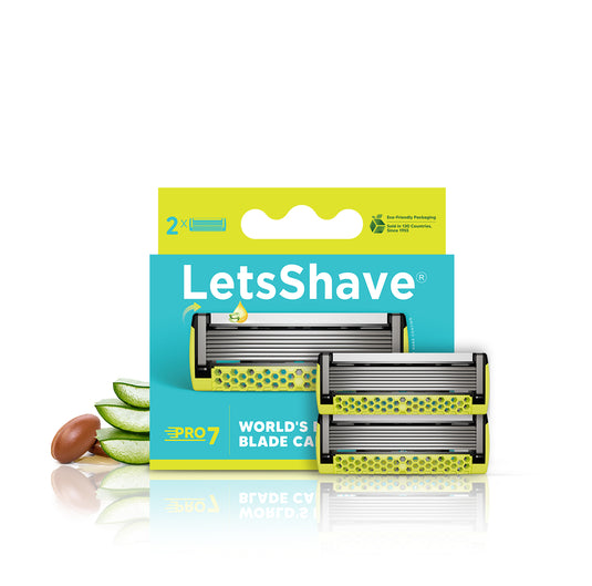 LetsShave Pro 7 Max Razor Cartridges for Men (Pack of 2) | World's First 7-Blade Shaving Razor | Argan Oil, Aloe & Vitamin E