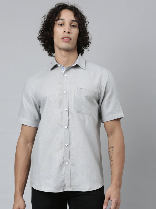 Ecentric-Mumbai Indians Official Men Grey Hemp Half Sleeves Shirt