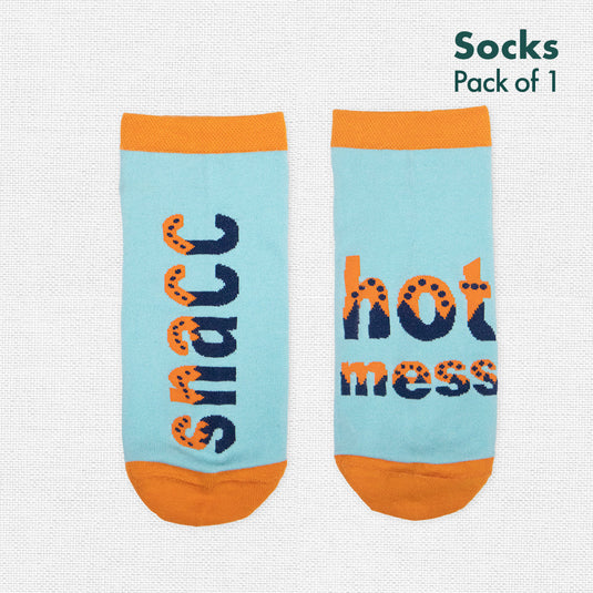 Snacc & Hotmess! Unisex Socks, 100% Organic Cotton, Ankle Length, Pack of 1