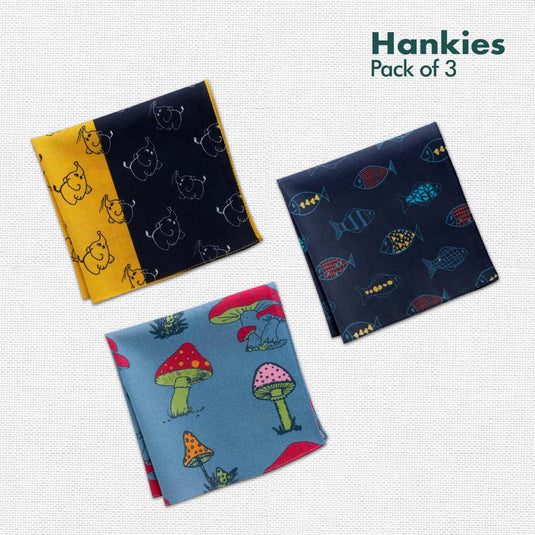 TMI! Too Motif Information! Unisex Hankies, 100% Organic Cotton, Pack of 3