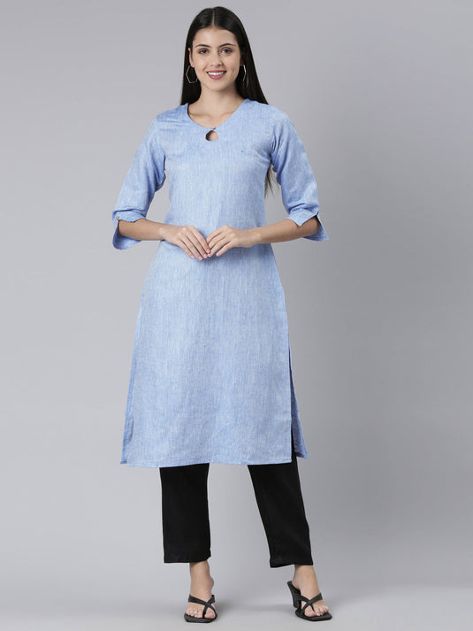 Women Solid Navy Blue and Black Kurta Set