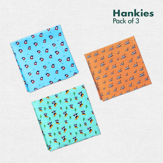 Animalholic! Unisex Hankies, 100% Organic Cotton, Pack of 3