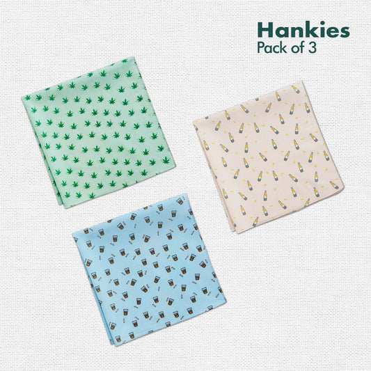 Happy High! Men's Hankies, 100% Organic Cotton, Pack of 3