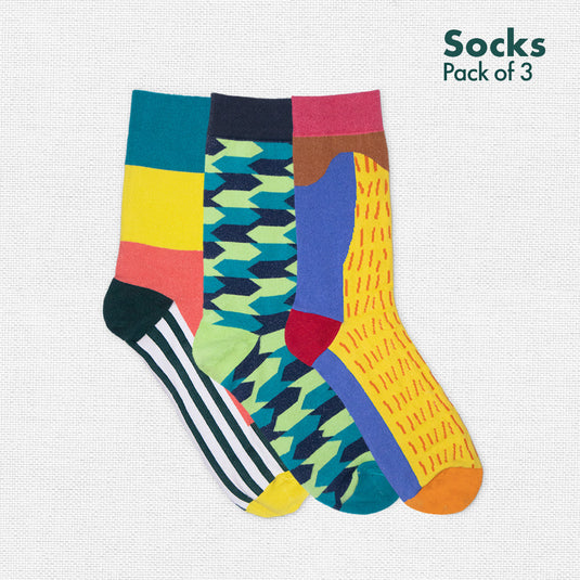 Geometri-fication Series 2! Unisex Socks, 100% Organic Cotton, Crew Length, Pack of 3