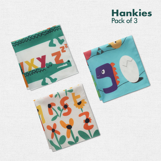 Adventures Of Learning! Unisex Kid's Hankies, 100% Organic Cotton, Pack of 3