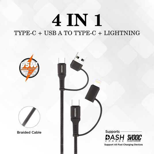 GIZMORE Super-Fast Multi-Connector 4-in-1 Type-C & Lightning Cable