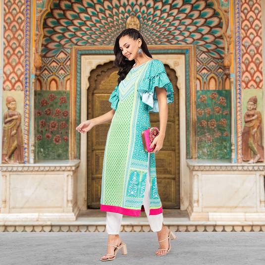 Jaipur Haat Placement Kurta With Flared Sleeves