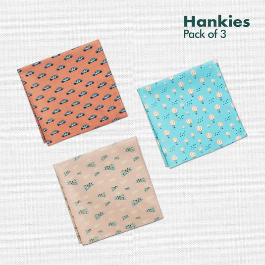 Travelicious! Unisex Hankies, 100% Organic Cotton, Pack of 3