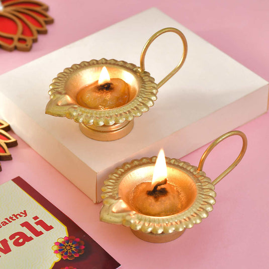 Healthy Diwali Gift Hamper | Combo of Sweet & Salted, Tasty & Nutritious Snacks Jars & Chocolate Coated Nuts Packs with Brass Diya in a Premium Gift Pack for Diwali