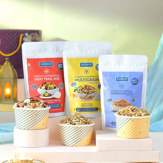 Keeros Healthy Diwali Gift Hamper with Card : Combo of Sweet & Salted,Tasty & Nutritious Snacks in a Classy Premium Gift Box | 6 Varieties of Healthy Snack Pouches of 35g to 50g