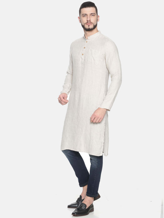 Men Beige Long Kurta