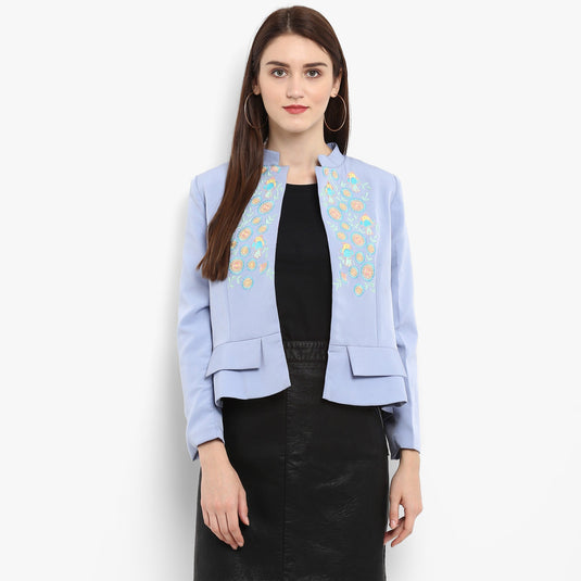 Pastel Blue Embroidered Blazer