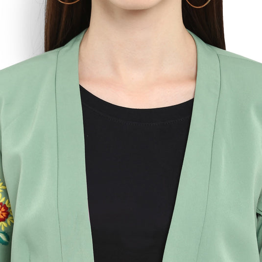 Pannkh Women's Pastel Green Embroidered Blazer