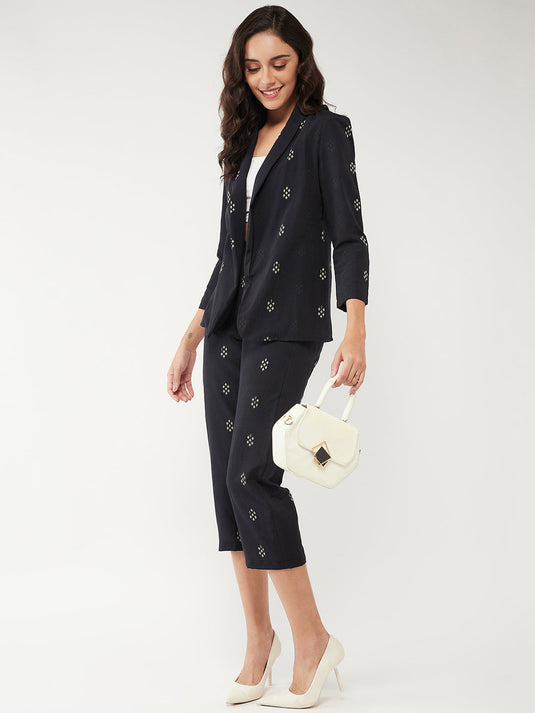 Printed Lapel Collared Front Open Blazer