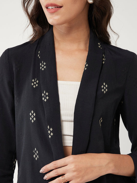 Printed Lapel Collared Front Open Blazer