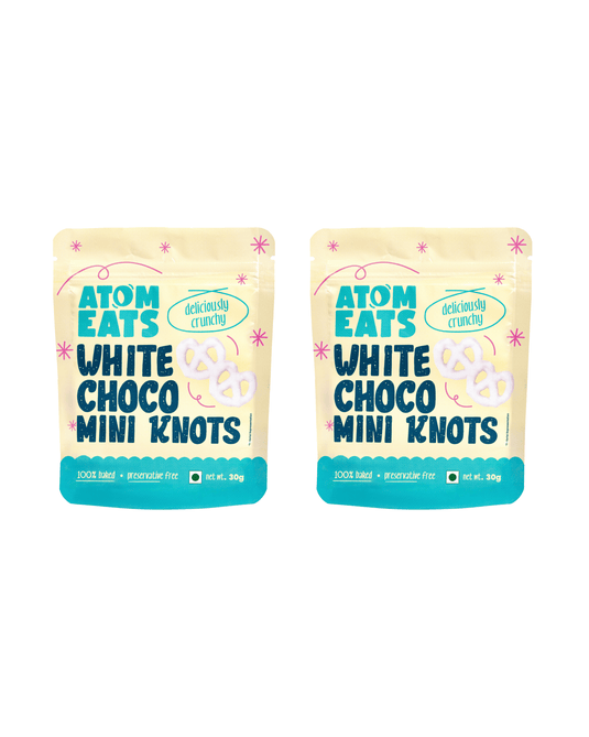 Atom Eats | White Choco Dipped Pretzels, Pack of 2, Choco Dipped Mini Salted Pretzel Knots, 30 g each