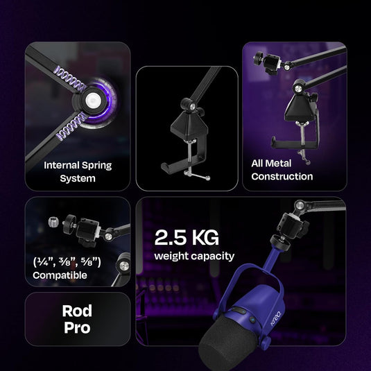 Kast Black Dynamic Mic + Rod Pro Boom Arm Combo Kreo