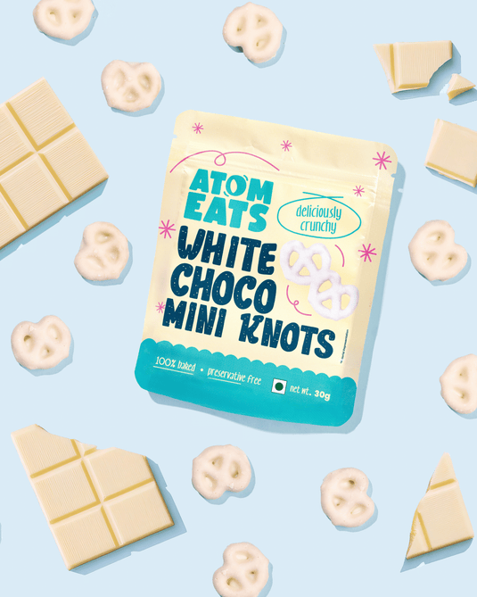 Atom Eats | White Choco Dipped Pretzels, Pack of 2, Choco Dipped Mini Salted Pretzel Knots, 30 g each