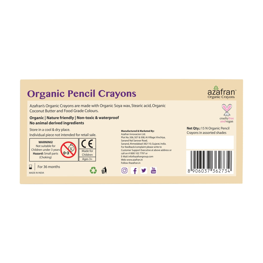 Organic Pencil Crayons, 15 colors