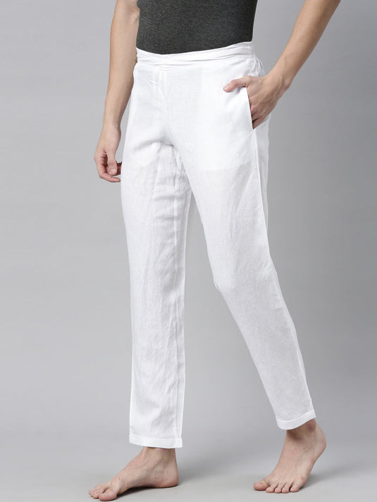 Men White Solid Hemp Yoga Pant