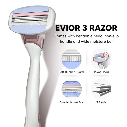 LetsShave Evior Body & Bikini Shave Combo Set for Women - 3 Blade Full Body Razor for Women, Bikini Line Trimming Razor for Women with Shave Foam