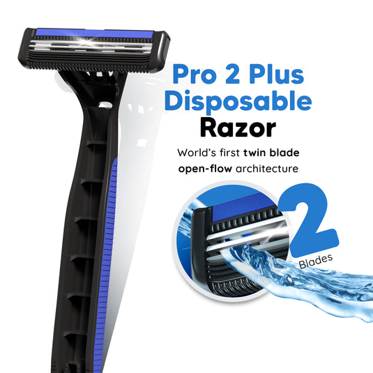 LetsShave Pro 2 Plus Disposable Razor - Open Flow Cartridge Razor | Twin Blade Disposable Razor Blades Pack of 20