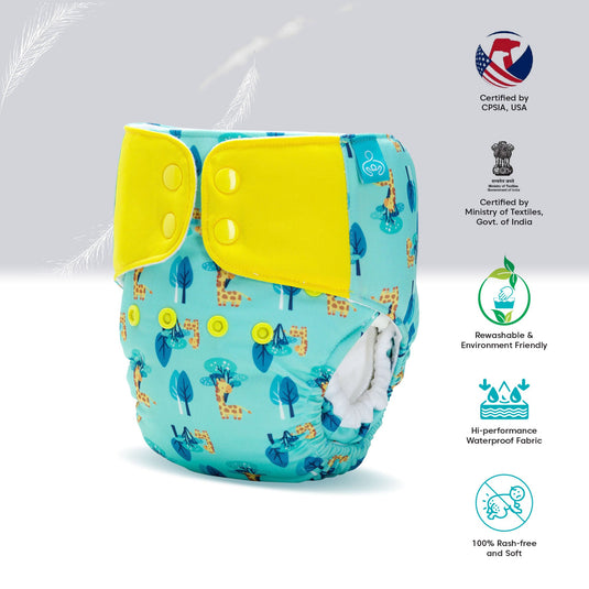 Advanced Pocket Diaper 2.0 Combo (13-36 Months) 3 Piece Pack with 3 wet-free inserts (Baby Giraffe, Baby Elephant, Fruityline)