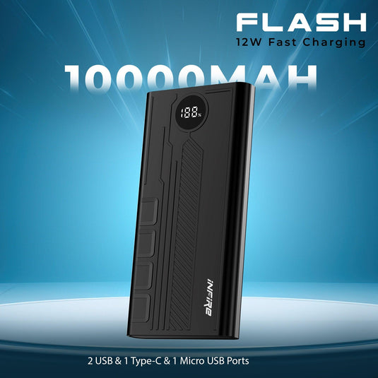 Flash 10000mAh 12W Power Bank With Fast Charging | Dual Output Ports | Dual Input Ports | LED Display - iNFiRe