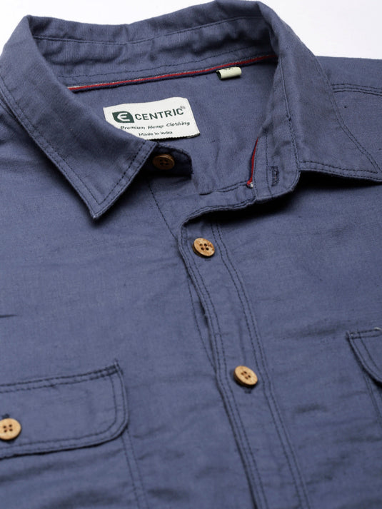 Men Hemp Midnight Blue Double Pocket Utility Shirt