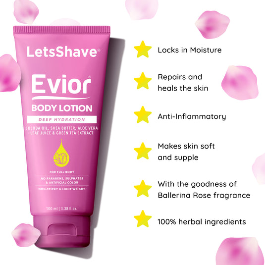 Letsshave Evior Body Lotion for Women 100ml| Deep Moisture Nourishing Lotion for Dry Skin |Natural Ingredients, Mosturizer for Face & Body