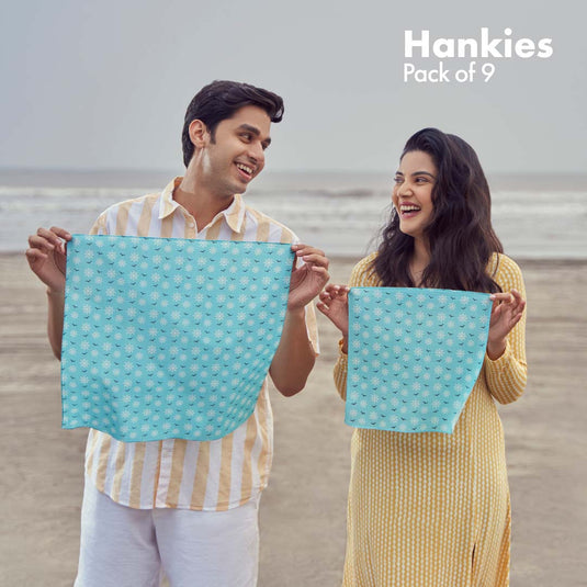 Travelicious! + Happy High! + Now You Sea Me! Unisex Hankies, 100% Organic Cotton, Pack of 9