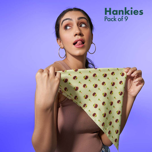 Foodgasm Series 1! + Series 2! + Beach Please! Unisex Hankies, 100% Organic Cotton, Pack of 9