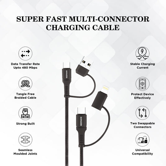 GIZMORE Super-Fast Multi-Connector 4-in-1 Type-C & Lightning Cable