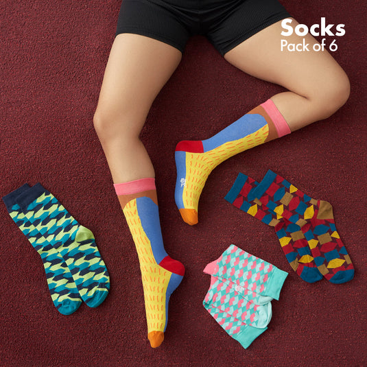 Geometri-fication Series 1! + Series 2! Unisex Socks, 100% Organic Cotton, Crew Length, Pack of 6