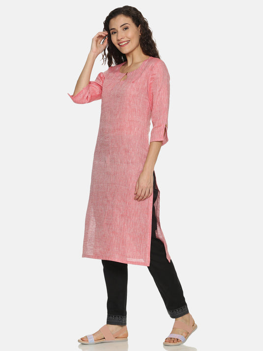 Women Hemp Red Straight Kurta