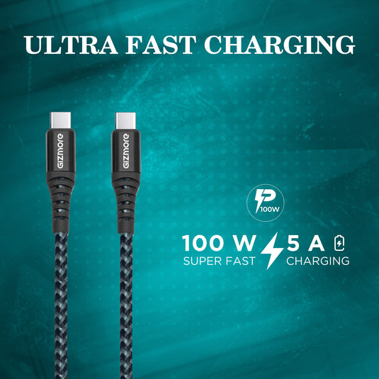 GIZMORE WCC100 Type-C to Type-C 100W Braided Fast Charging Cable