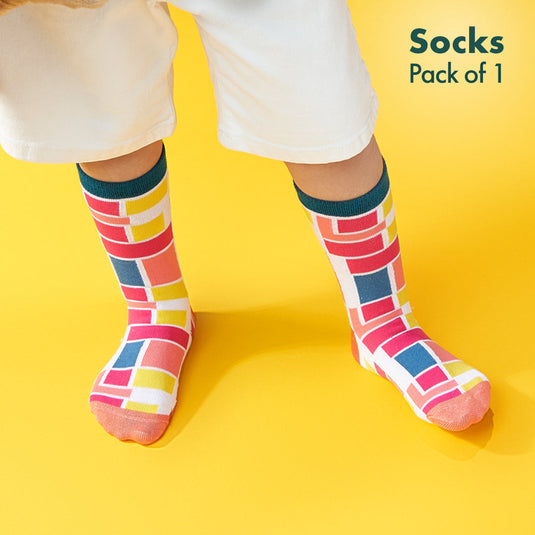 Block Buddies! Unisex Kid's Socks, 100% Bamboo, Crew length, Pack of 1