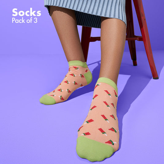 Foodgasm Series 1! Unisex Socks, 100% Organic Cotton, Ankle Length, Pack of 3